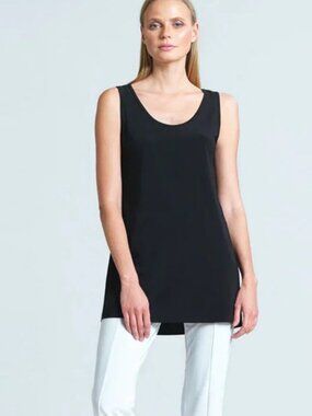Clara Sun Woo Signature Tunic Length Tank Top in Black Minimalist Women's L